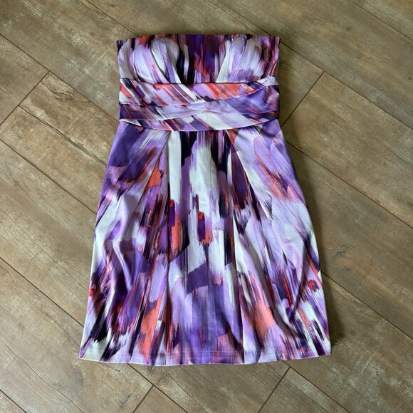 NWT Max and Cleo Strapless Dress Size 10 Mulberry Purple Abstract Print - Picture 1 of 8